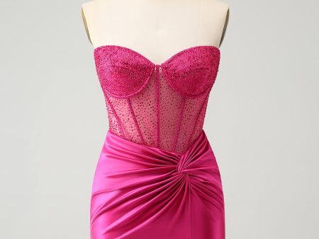 Sparkly Fuchsia Tight Beaded Corset Strapless Homecoming Dress Online Hot Sale