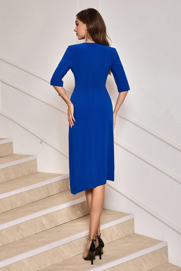 Royal Blue Bodycon V-Neck Pleated Cocktail Party Dress Supply