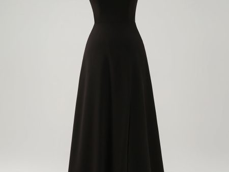 Black A-Line  V-Neck Long Bridesmaid Dress with Applique Sequins For Discount