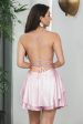 Cute Pink A Line Spaghetti Straps Lace-Up Back Short Graduation Dress on Sale