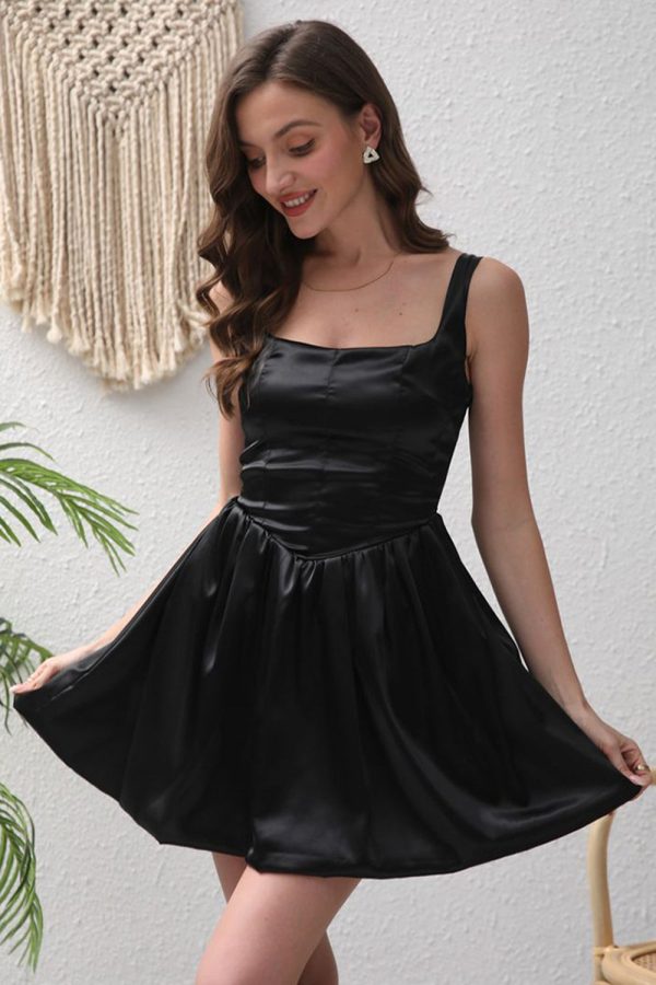 Black A-Line Satin Mini Party Dress Supply