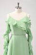 Light Green Cold Shoulder A-Line Chiffon Long Bridesmaid Dress with Ruffles Hot on Sale