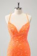 Sparkly Orange Lace-Up Back Tight Short Homecoming Dress with Sequins Online Hot Sale