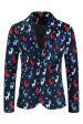 Dark Blue Elk Print 3-Pieces Men s Christmas Suits Sale