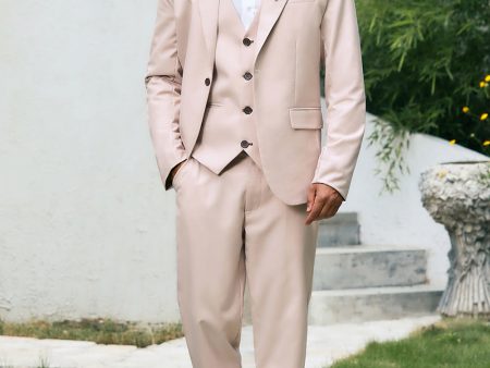 Light Khaki Peak Lapel 3 Piece One Button Men s Prom Suits Sale