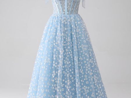 A-Line Spaghetti Straps Sky Blue Corset Prom Dress For Discount