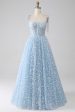 A-Line Spaghetti Straps Sky Blue Corset Prom Dress For Discount