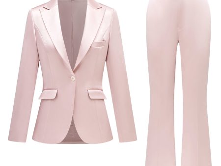 Grey Pink Peak Lapel Satin Slim Fit Women Suits For Cheap