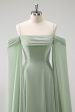 Light Green Cold Shoulder Detachable Sleeves A-Line Chiffon Long Bridesmaid Dress Online Hot Sale