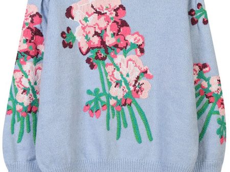 Ayla Light Blue Sweater with Flowers Online Sale