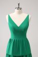 Green A-Line V-Neck Tiered Long Bridesmaid Dress Online now