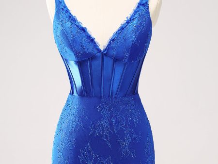 Royal Blue Bodycon V-Neck Short Homecoming Dress with Lace Up Back on Sale