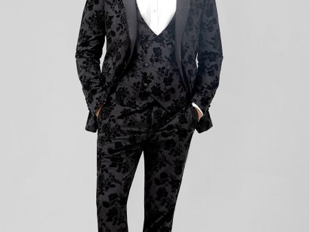 Peak Lapel Black Jacquard 3 Piece One Button Men s Prom Suits Online