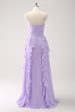 Lilac A-Line Chiffon Ruffled Bridesmaid Dress with Slit For Cheap