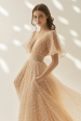 Apricot A Line V Neck Tulle Long Formal Dress on Sale