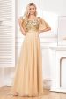 Bat Sleeves A Line Tulle Champagne Formal Dress with Sequins Hot on Sale