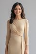 Champagne Long Sleeve Ruched Mother of the Bride Dress Supply