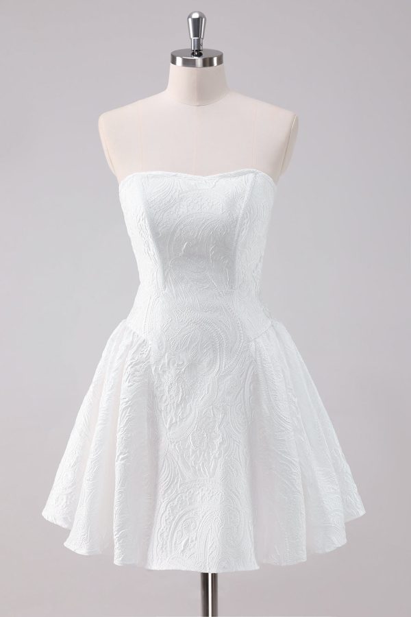 Simple White A-Line Strapless Short Homecoming Dress Sale