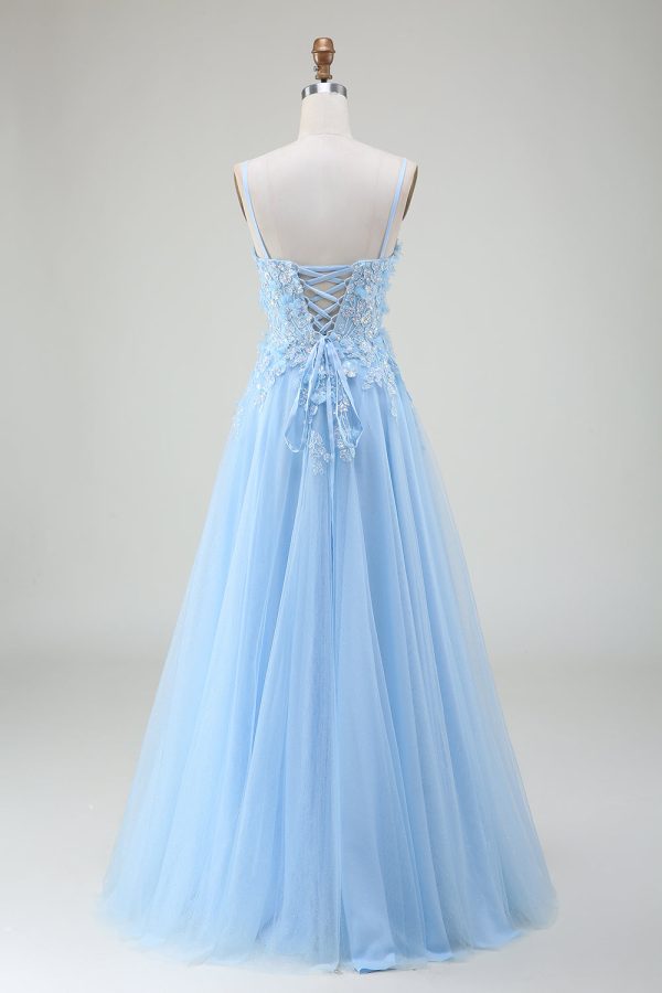 A-Line Light Blue Prom Dress with Appliques Online now