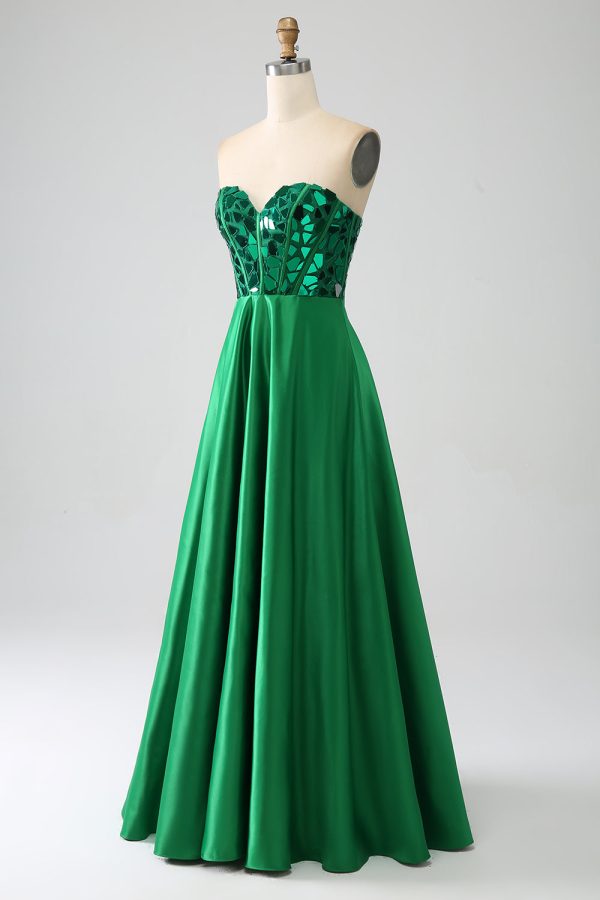 A-Line Sweetheart Dark Green Corset Prom Dress Supply