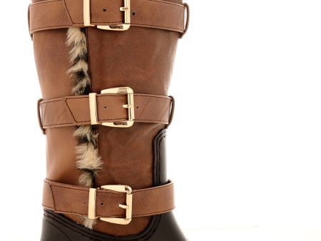 MAGNITE Camel Fur Trim Knee-High Boots For Discount