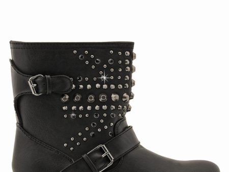 ABBEY Black Studded Ankle Boots For Cheap