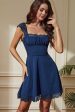 Navy Laced Square Neck A-Line Short Party Dress Fashion