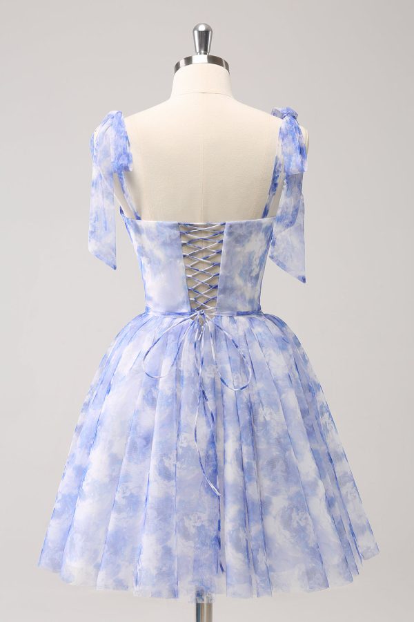 Blue Corset A-Line Short Floral Homecoming Dress Online Hot Sale