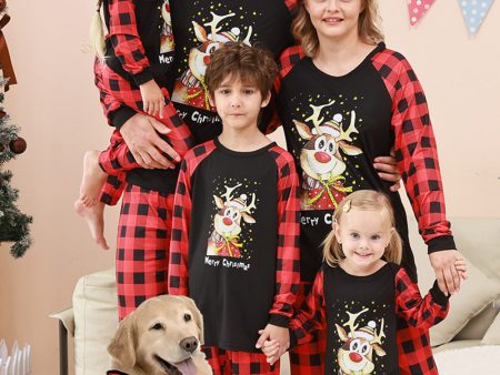 Black and Red Plaid Deer Printed Christmas Family Pajamas Set on Sale