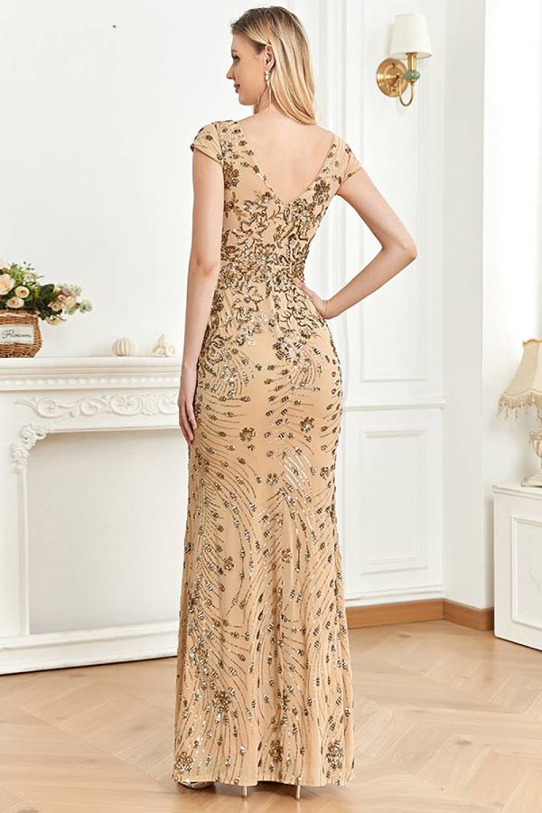 Beading Golden Sheath Formal Dress with V-neck Supply