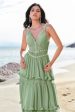 Green A Line Ruffled Floral Long Bridesmaid Dress with Lace Cheap