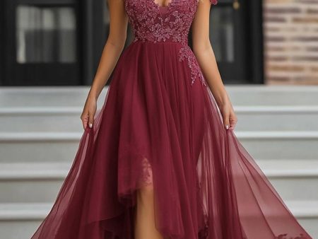 A Line Burgundy Off The Shoulder Appliqued Tulle Mother of the Bride Dress Online now