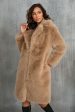 Camel  Notched Lapel Long Faux Fur Long Shaggy Women Coat Discount