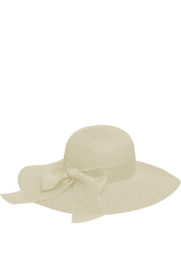 Arleen Ivory Straw Beach Hat with Ribbon For Cheap