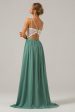 Eucalyptus Open Back Boho Chiffon Long Bridesmaid Dress with Lace Fashion