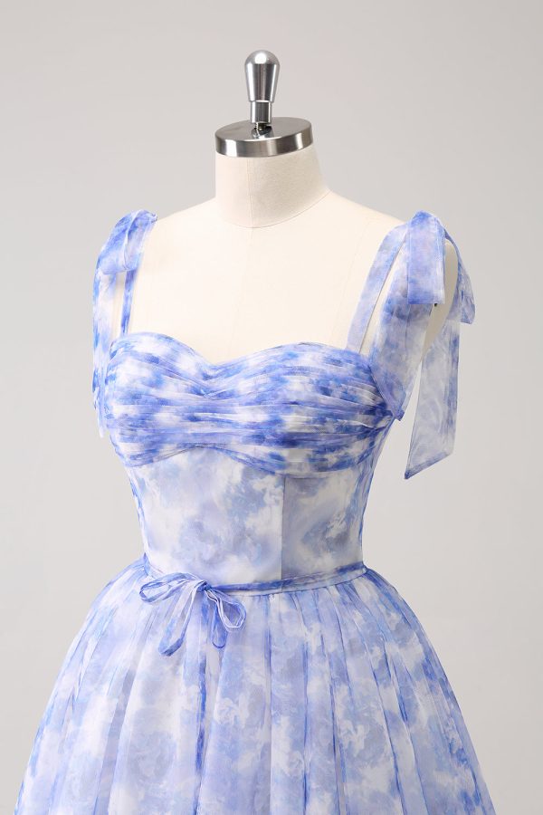 Blue Corset A-Line Short Floral Homecoming Dress Online Hot Sale