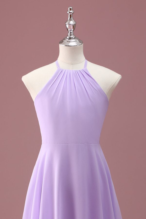 Lilac A Line Halter Ruched Junior Bridesmaid Dress Online Sale