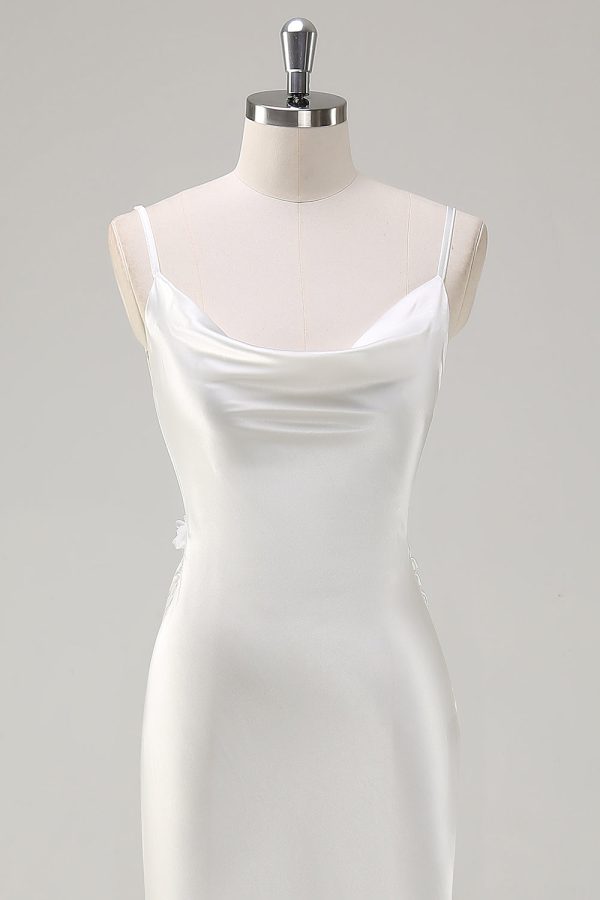 White Satin Cowl Neck Backless Prom Dress Online now