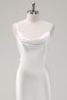 White Satin Cowl Neck Backless Prom Dress Online now