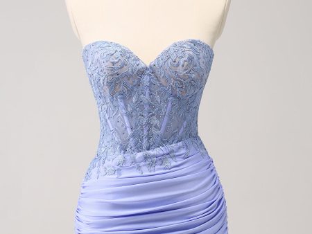 Lilac Strapless Corset Pleated Tight Homecoming Dress with Appliques Online