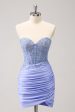 Lilac Strapless Corset Pleated Tight Homecoming Dress with Appliques Online