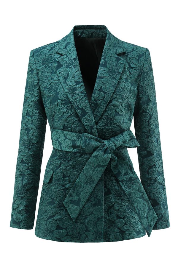 Dark Green 2 Piece 3D Flowers Women s Formal Suits with Belt For Cheap