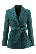 Dark Green 2 Piece 3D Flowers Women s Formal Suits with Belt For Cheap