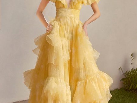 Yellow A Line Off The Shoulder Ruffles Formal Dress Hot on Sale