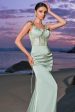 Green Mermaid Satin Bridesmaid Dress with Slit For Discount