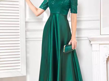 Sparkly Dark Green Satin A Line Mother of Bride Dress Online Sale