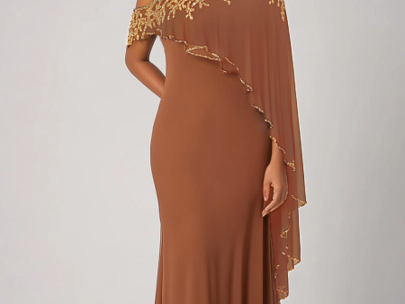 Sparkly Rust Off The Shoulder Chiffon Long Mother of Bride Dress Sale