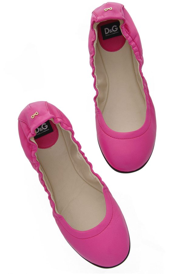 Dolce & Gabbana WOOPY Pink Leather Ballerina Flats Fashion