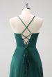 Dark Green A-Line Ruched Lace-Up Back Satin Long Bridesmaid Dress For Discount