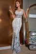 White Mermaid V-Neck Long Prom Dress on Sale